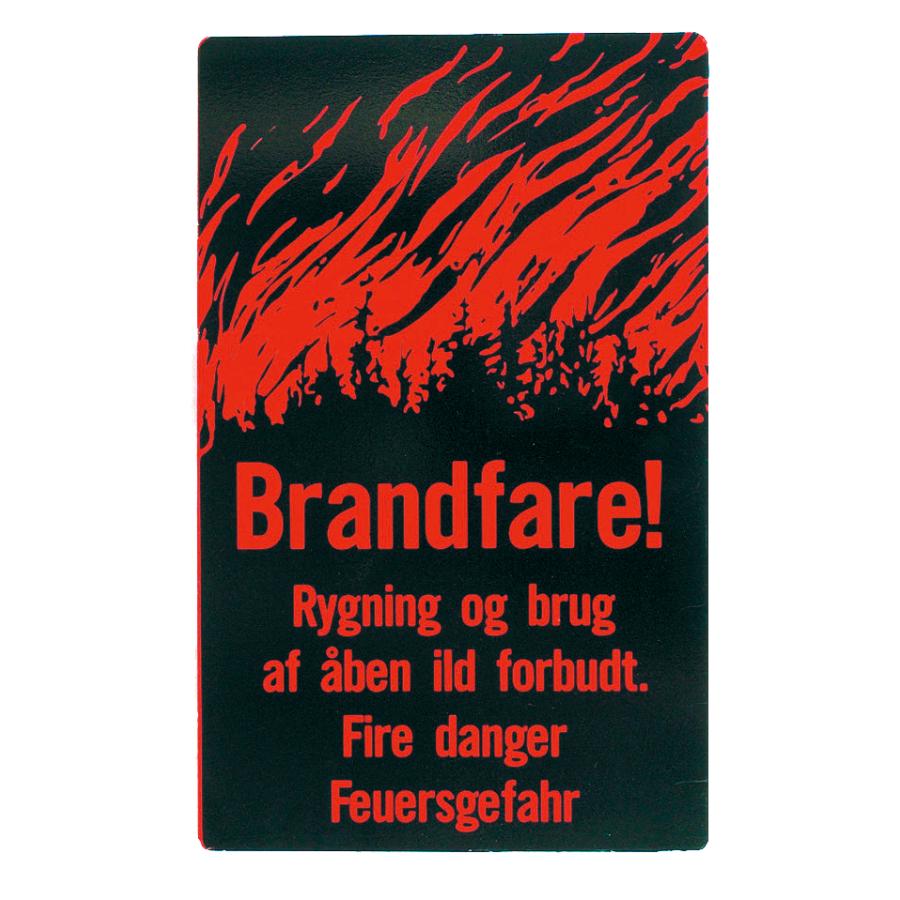 Skilt: Brandfare! Rygning & brug af åben ild forbudt, DK, GB